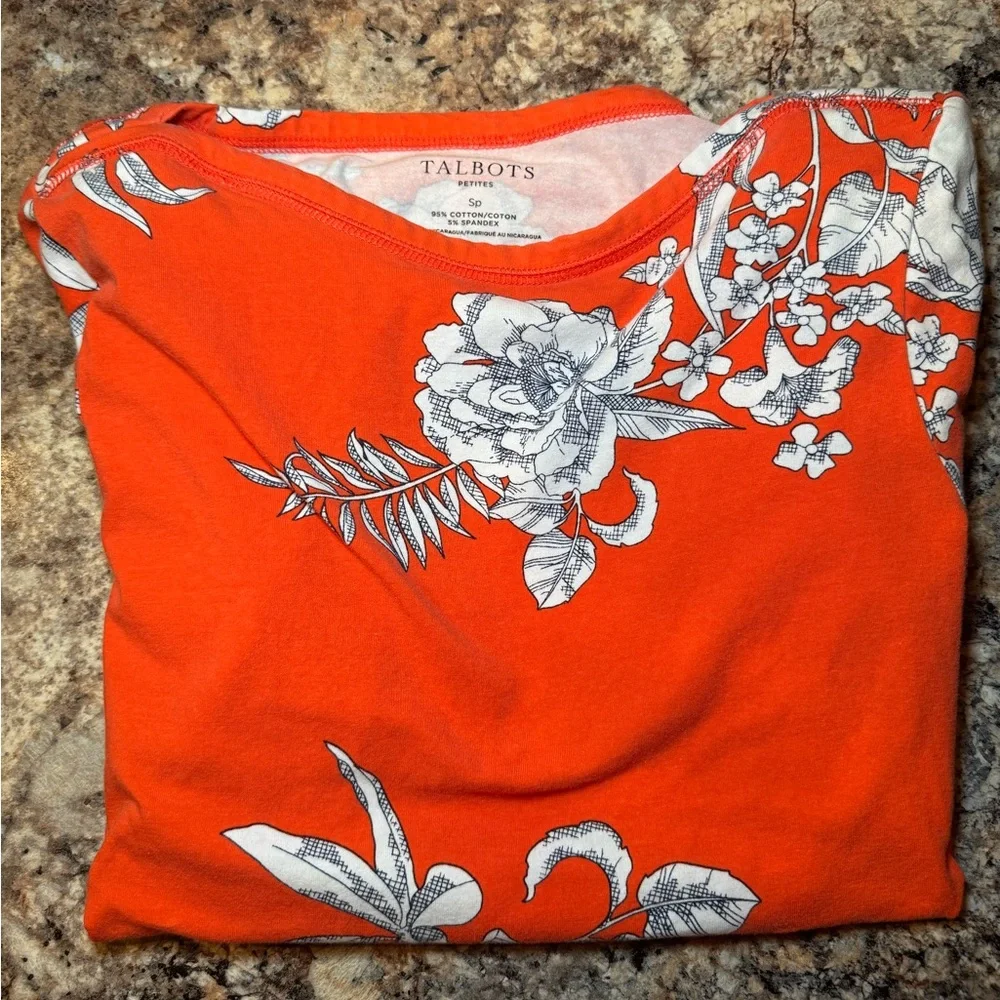 Talbots Orange Floral Short Sleeve Top - Picture 5 of 5